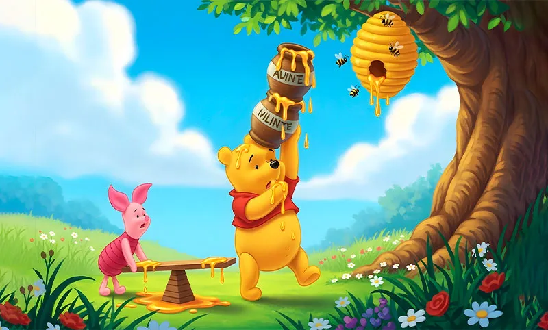 Papel de Parede Ursinho Pooh e Leitão Pegando Mel MP - Fran